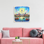 Auckland Harbor Skyline Radiance Canvas Art キャンバスプリント (インサイチュ (リビング))