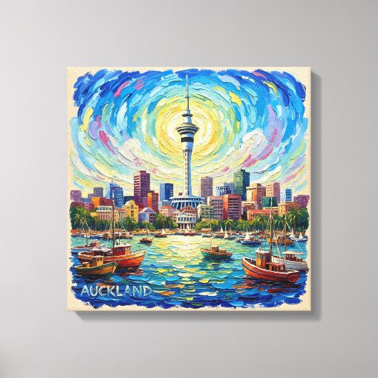 Auckland Harbor Skyline Radiance Canvas Art キャンバスプリント (正面)