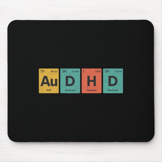 Audhd 元素周期表 自閉症+ADHD ネิร์ド レトロデザイン マウスパッド (正面)