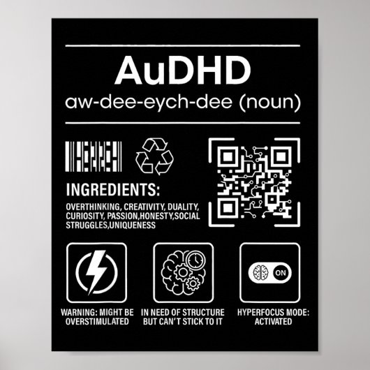 Audhd 自閉症 ADHD ユーモア 神経多様性  ポスター (正面)