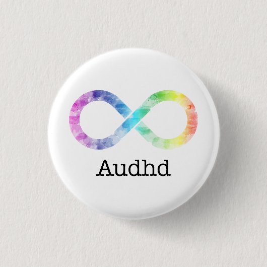 Audhd (adhdと自閉症)神経多様性ボタン 缶バッジ (正面)