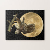 Audubonのアメリカフクロウ及び月のハロウィンのギフトのパズル ジグソーパズル (横)