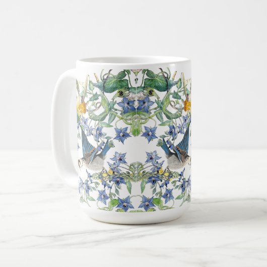 Audubonのブルーバードの鳥のスイセンによってはマグが開花します コーヒーマグカップ (正面左)