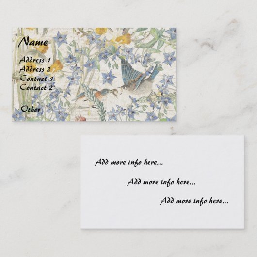 Audubonのブルーバードの鳥の花の名刺 名刺 (正面/裏面)