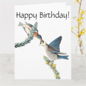 Audubonのブルーバードの鳥の野性生物のバースデー・カード カード (黄色い花)