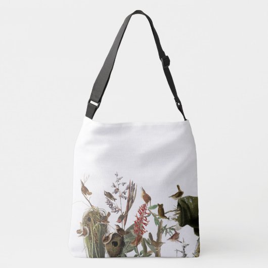 Audubonのミソサザイの鳥の野性生物の花柄の巣のトートバック クロスボディバッグ (裏面)