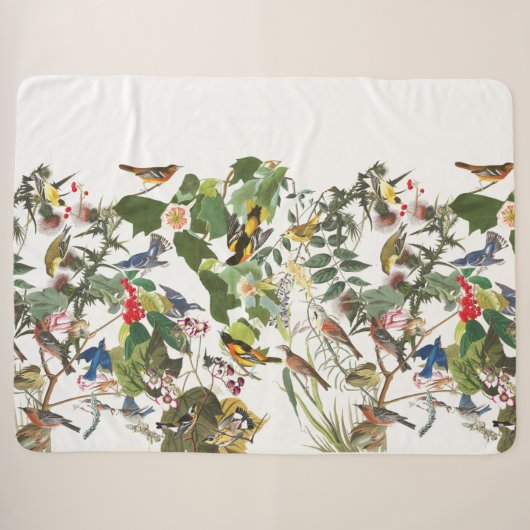 Audubonの鳥のコラージュの野性生物のSherpa毛布 シェルパブランケット (正面(横))