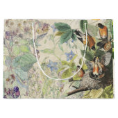 Audubonオリオールズ及びロビンの鳥の野生の花のギフトバッグ ラージペーパーバッグ (正面)