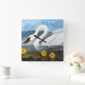 Audubon: 共通の白鳥 スクエア壁時計 (ホーム)