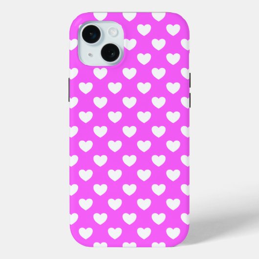 Auffälliges Pink, weisse Herzen, Polka Dot Muster Case-Mate iPhoneケース (裏面)