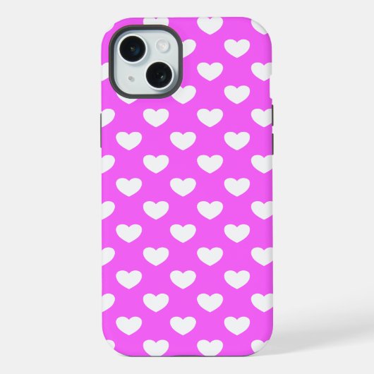 Auffälliges Pink, weisse Herzen, Polka Dot Muster iPhoneケース (裏面)