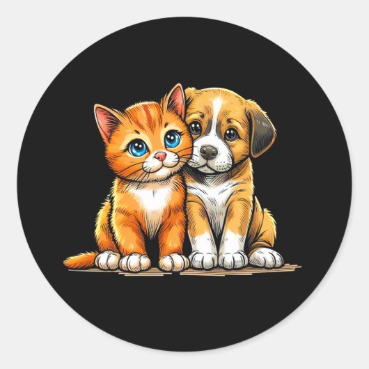 Aufkleber Katze und hund ラウンドシール (正面)