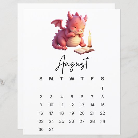 August Baby Dragon Storybook Fantasy Calendar  (正面/裏面)