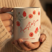 August Birth Flower Custom Name Poppy コーヒーマグカップ