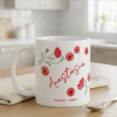 August Birth Flower Custom Name Poppy コーヒーマグカップ
