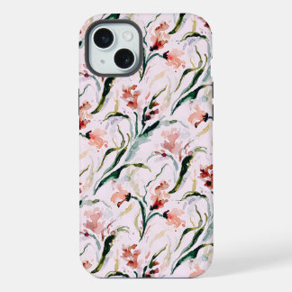 August Birth Flower Gladiolus Watercolor Pattern iPhone 15 Plusケース