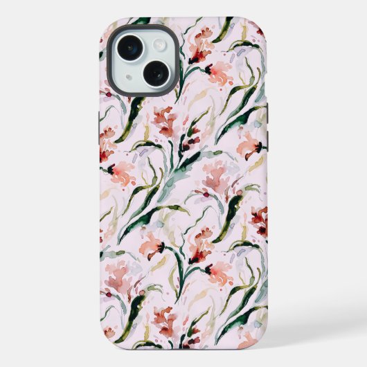 August Birth Flower Gladiolus Watercolor Pattern iPhoneケース (裏面)