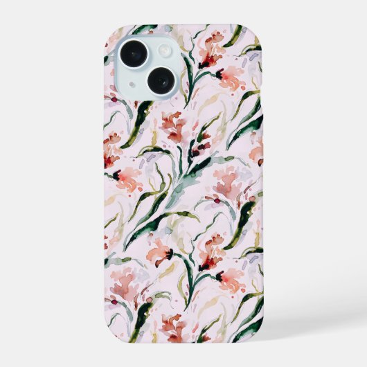 August Birth Flower Gladiolus Watercolor Pattern iPhone 15ケース (裏面)