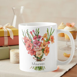August Birth Flower Mug | Gladiolus & Poppies コーヒーマグカップ