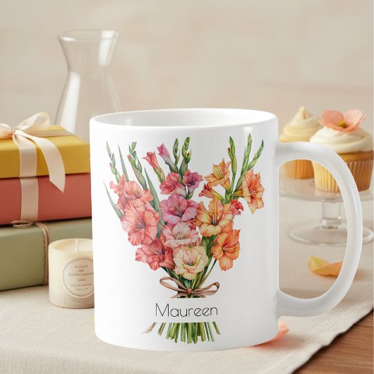 August Birth Flower Mug | Gladiolus & Poppies コーヒーマグカップ