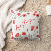 August Birth Month Flower Poppy Personalized クッション (ブランケット)