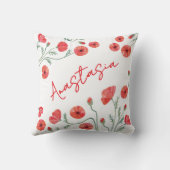 August Birth Month Flower Poppy Personalized クッション (裏面)