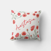 August Birth Month Flower Poppy Personalized クッション (正面)