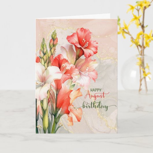 August Birthday Gladiolus Peach Birth Month カード (黄色い花)