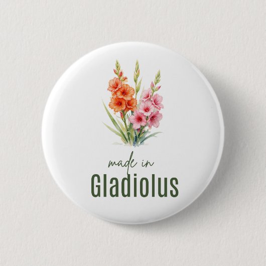 August Gladiolus  Birth Flower Flat Thank You  缶バッジ (正面)