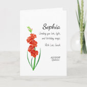 August Gladiolus Personalized Birthday カード (正面)