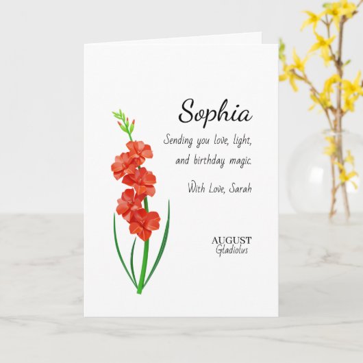August Gladiolus Personalized Birthday カード (黄色い花)