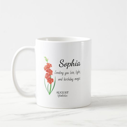 August Gladiolus Personalized Birthday コーヒーマグカップ (左)