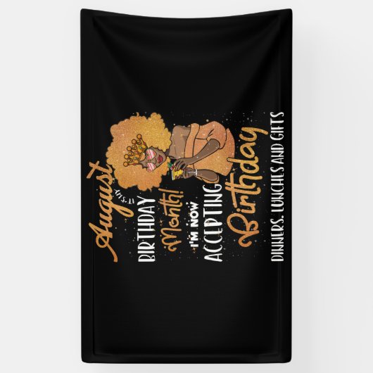 August It’s My Birthday Black August Leo Virgo 横断幕 (縦)