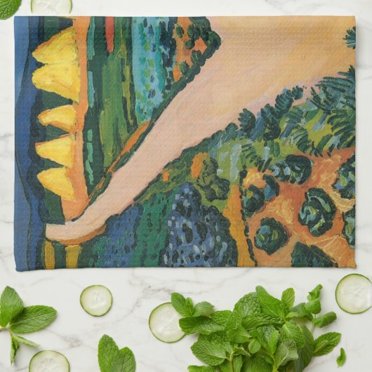 August Mackeによる「野菜畑」、ヴィンテージ ファインアート キッチンタオル (折り畳み)