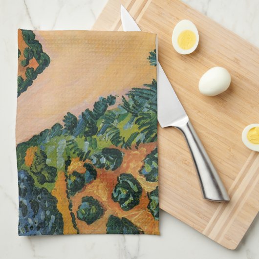 August Mackeによる「野菜畑」、ヴィンテージ ファインアート キッチンタオル (四つ折り)