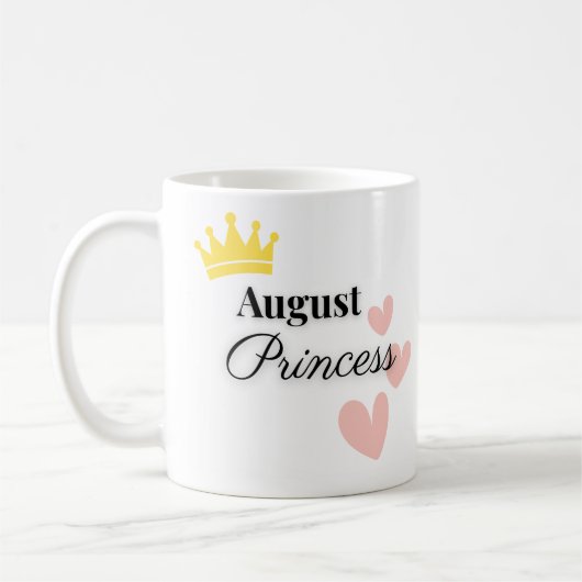 August Princess Mug – Gold Crown & Hearts Design コーヒーマグカップ (左)