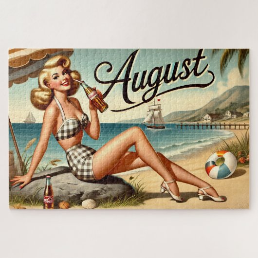 August Retro Beachside Pin-Up Girl Vibes ジグソーパズル (横)