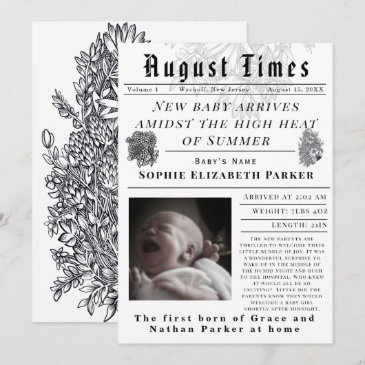 August Times Newborn Birth 案内状 (正面/裏面)