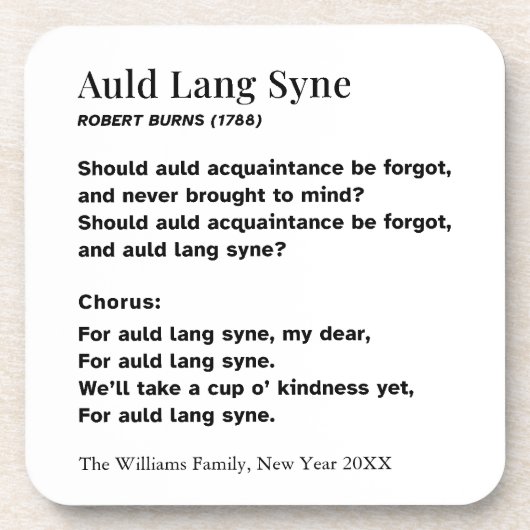 Auld Lang Syne 歌詞 新年のカウントダウン パーソナライズデザイン コースター (正面)