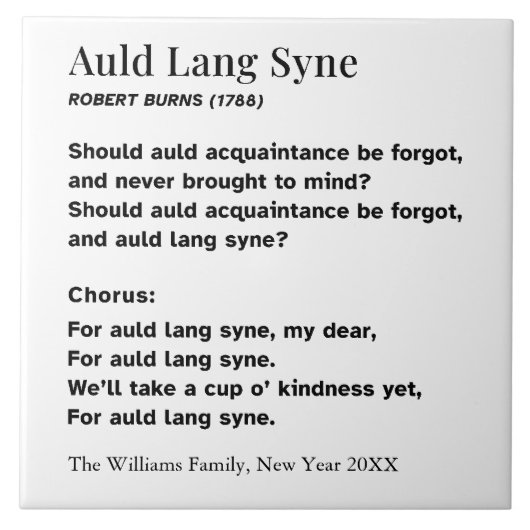 Auld Lang Syne New Year Party Words Personalized タイル (正面)