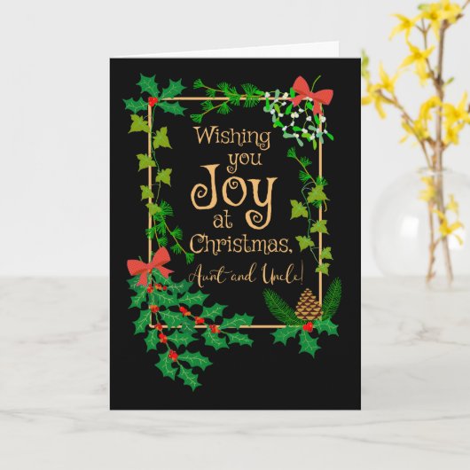 Aunt and Uncle Christmas Joy Holly and Mistletoe カード (黄色い花)