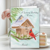 Aunt Happy January Birthday Birds カード