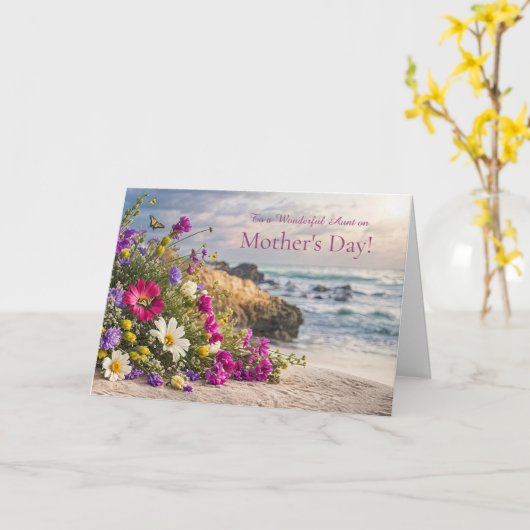 Aunt Happy Mothers Day with Flowers on the Beach カード (黄色い花)