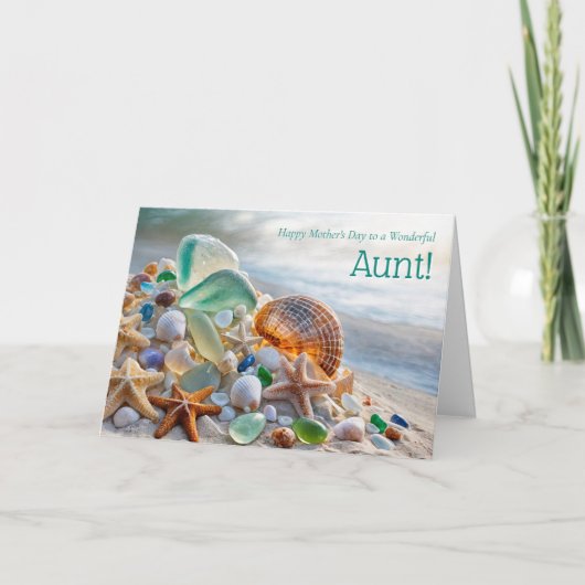 Aunt Happy Mothers Day with Seashells and Glass カード (正面)