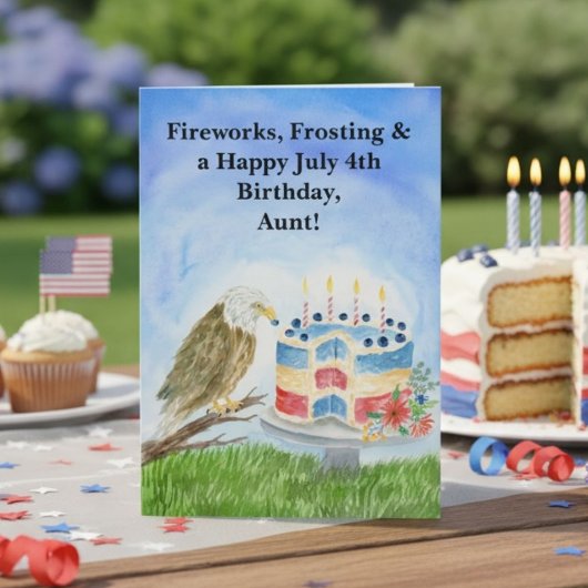 Aunt July 4th Birthday Bald Eagle Patriotic カード