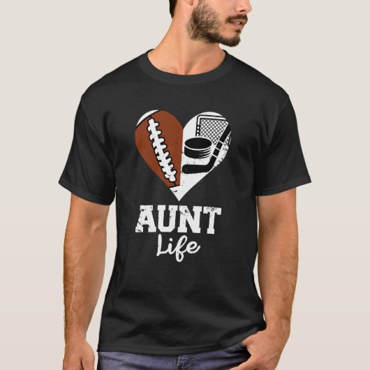 Aunt Life Heart Funny Football Hockey Aunt Tシャツ (正面)