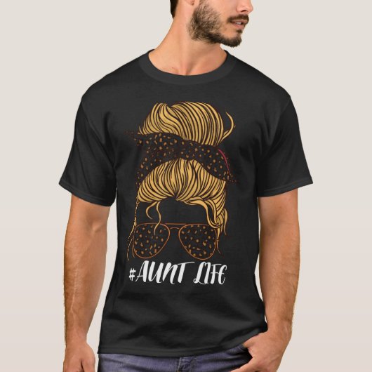 Aunt Life Leopard Messy Bun Girls Aunt Life Tシャツ (正面)