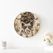 Aunt Life Leopard Print Messy Bun Cheetah ラージ壁時計 (ホーム)