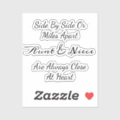 Aunt & Niece Quote – Side By Side or Miles Apart シール (シート)