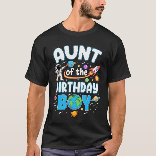 Aunt Of The Birthday Boy Astronaut Family Space Pl Tシャツ (正面)